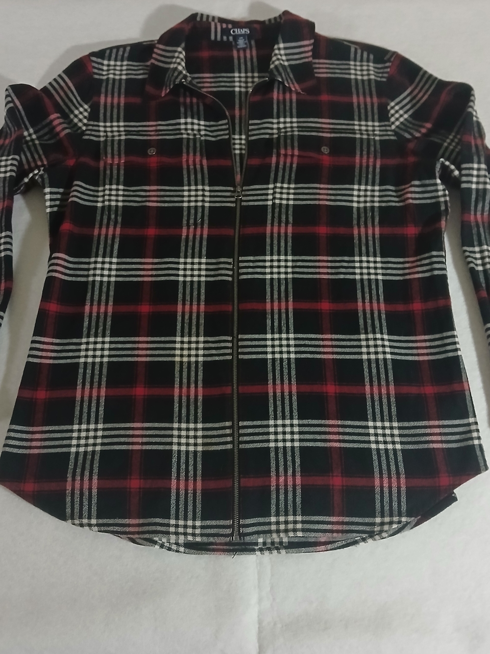 Chaps Black, Red & White Plaid Zip Shirt Jacket